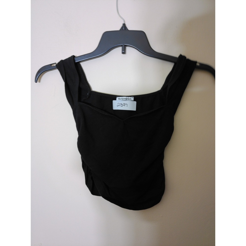 Reformation Ruched Sweetheart Top Womens XS Black Slim Fit Minimalist Chic